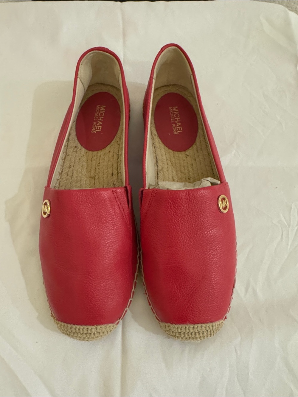 Michael Kors Red Leather Espadrille Slip-Ons with Gold MK Accent